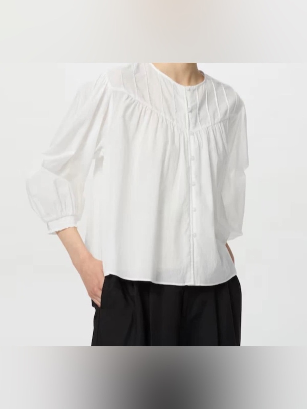 Uniqlo x Comptoir des Cotonniers White Cotton Voile Pintuck Blouse Size S